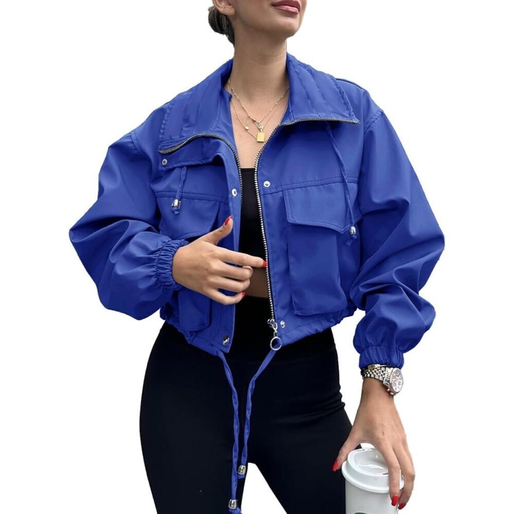 Womens Royal Blue Tankaneo Cropped Jacket Zip Up Oversized Utility Anorak Coat